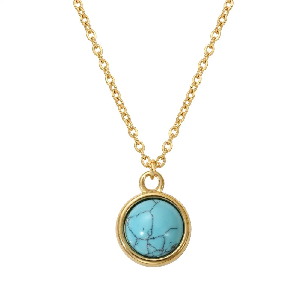 Collier pendentif rond couleur turquoise doré