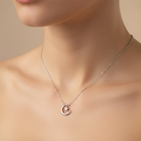 Collier étoile et lune avec Zircons