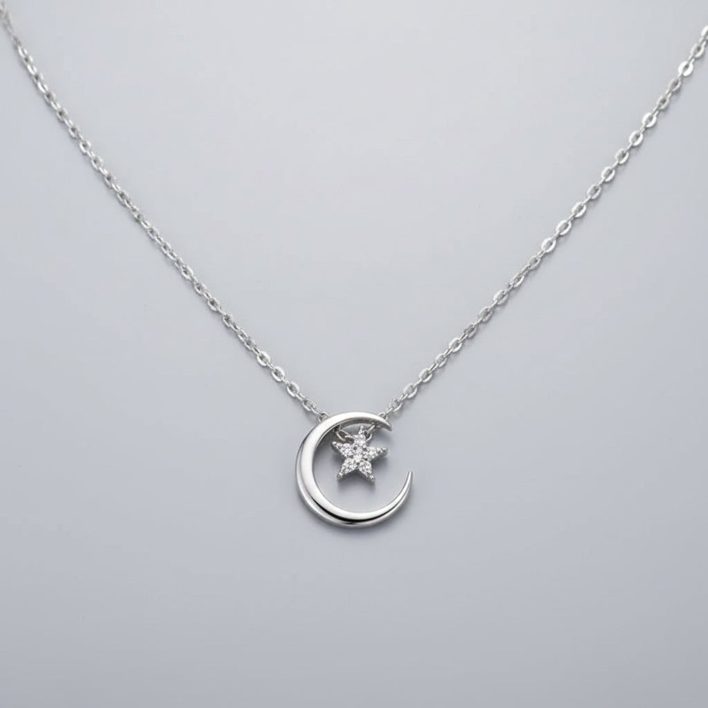Collier étoile et lune avec Zircons