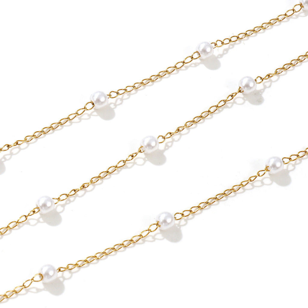 Collier perles d'imitation espacées doré