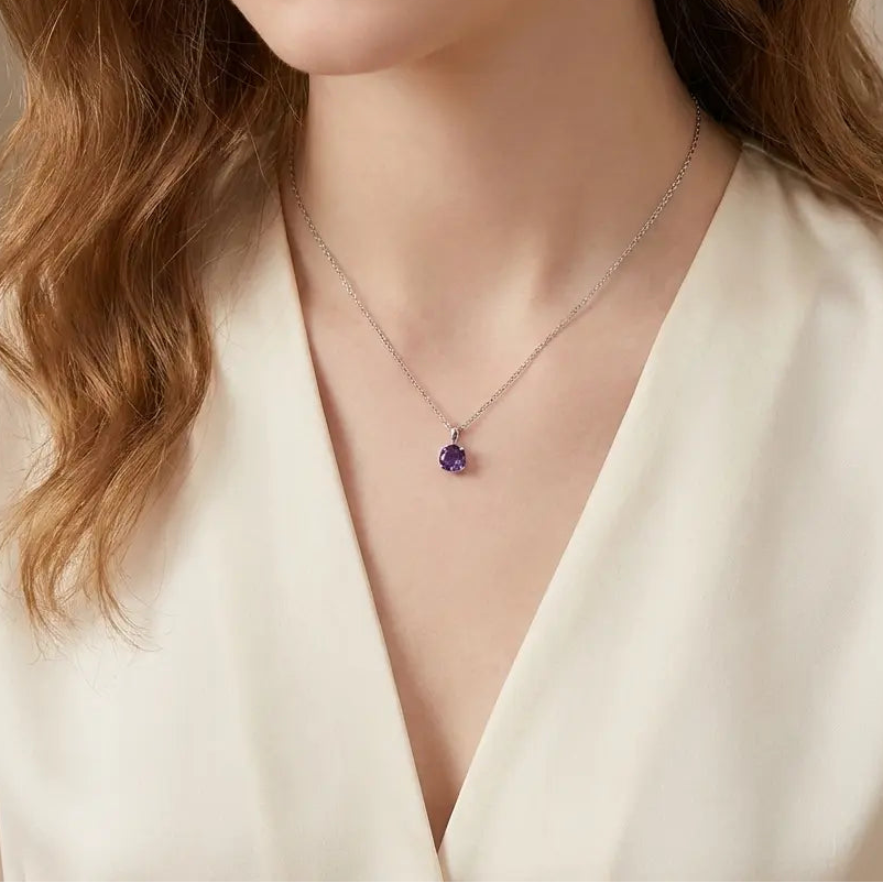 Collier en Argent avec Pierre Améthyste Violette