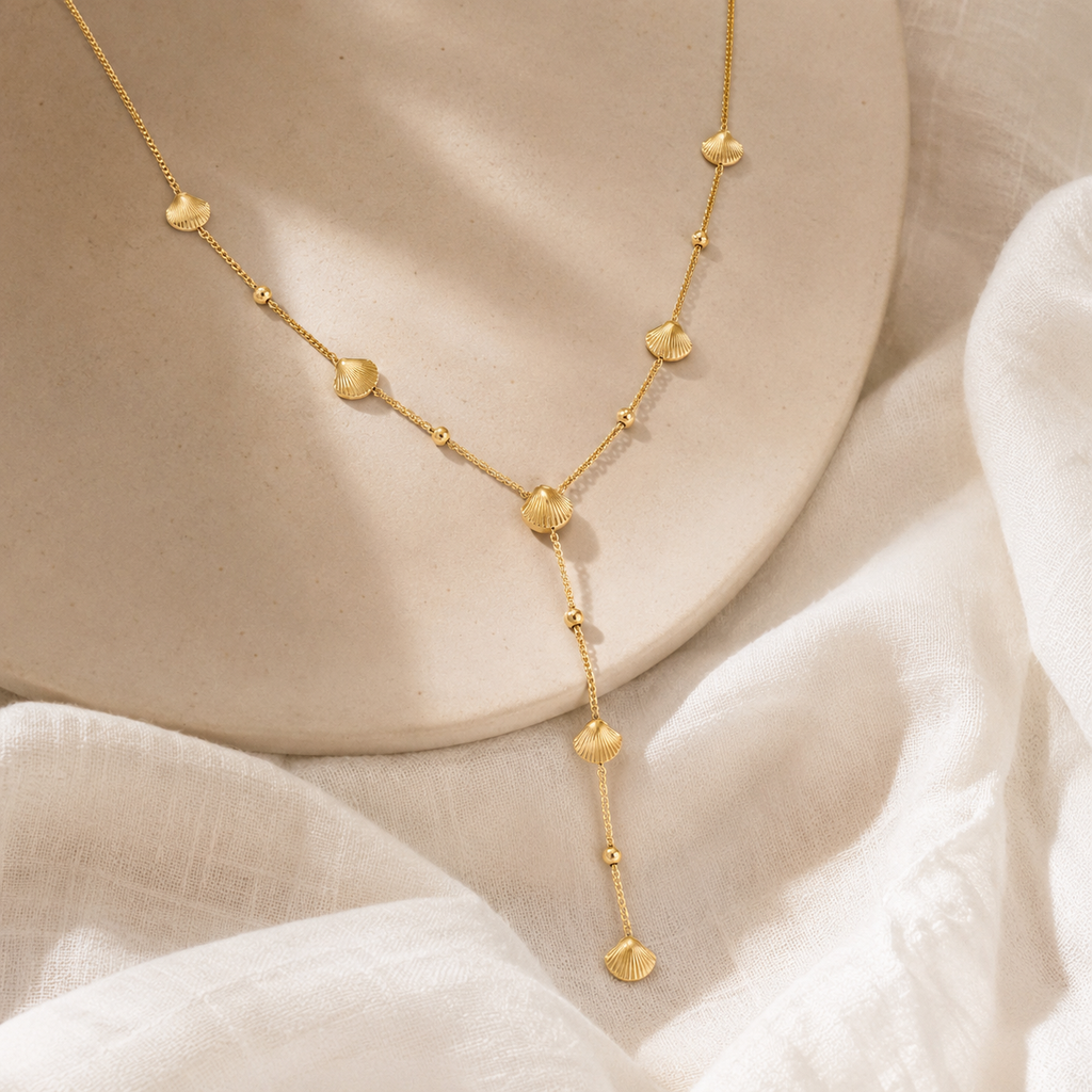 Collier coquilles cascade doré