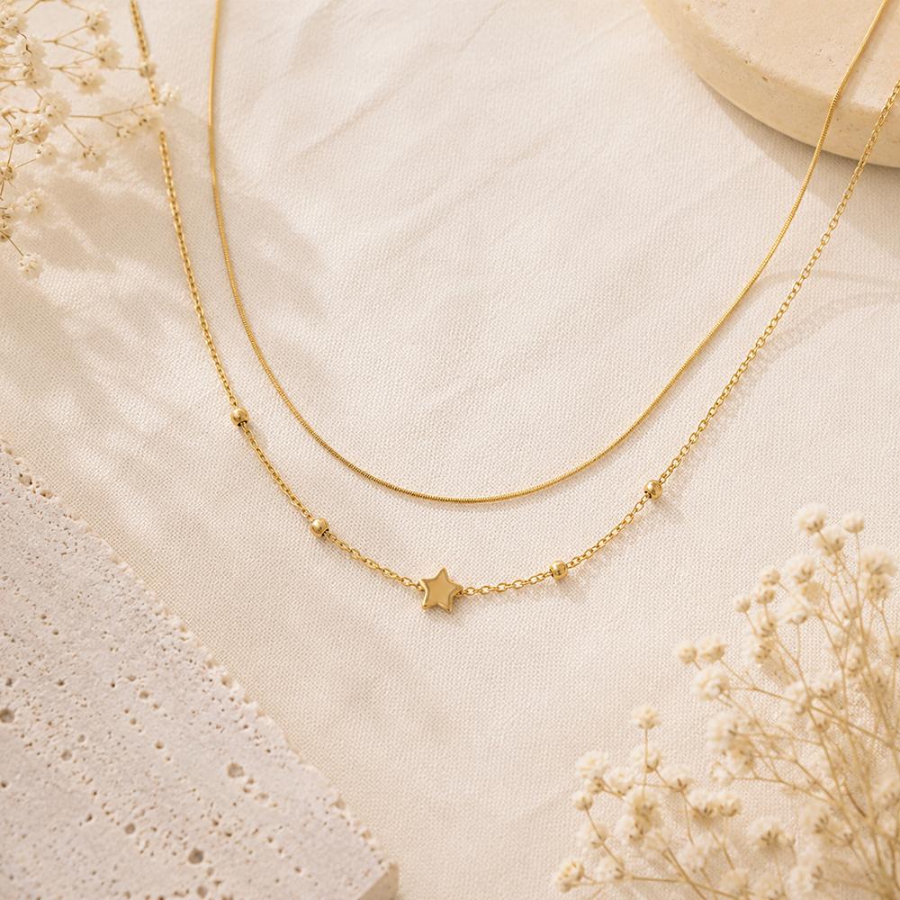 Collier double rang étoile minimaliste