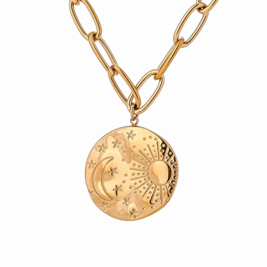 Collier lune soleil or