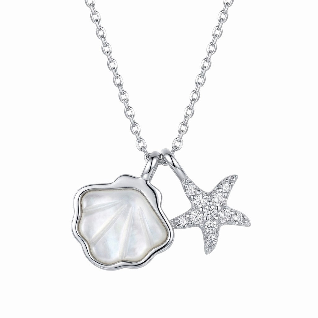 Collier Double Pendentif Coquillage Nacré et Étoile de Mer