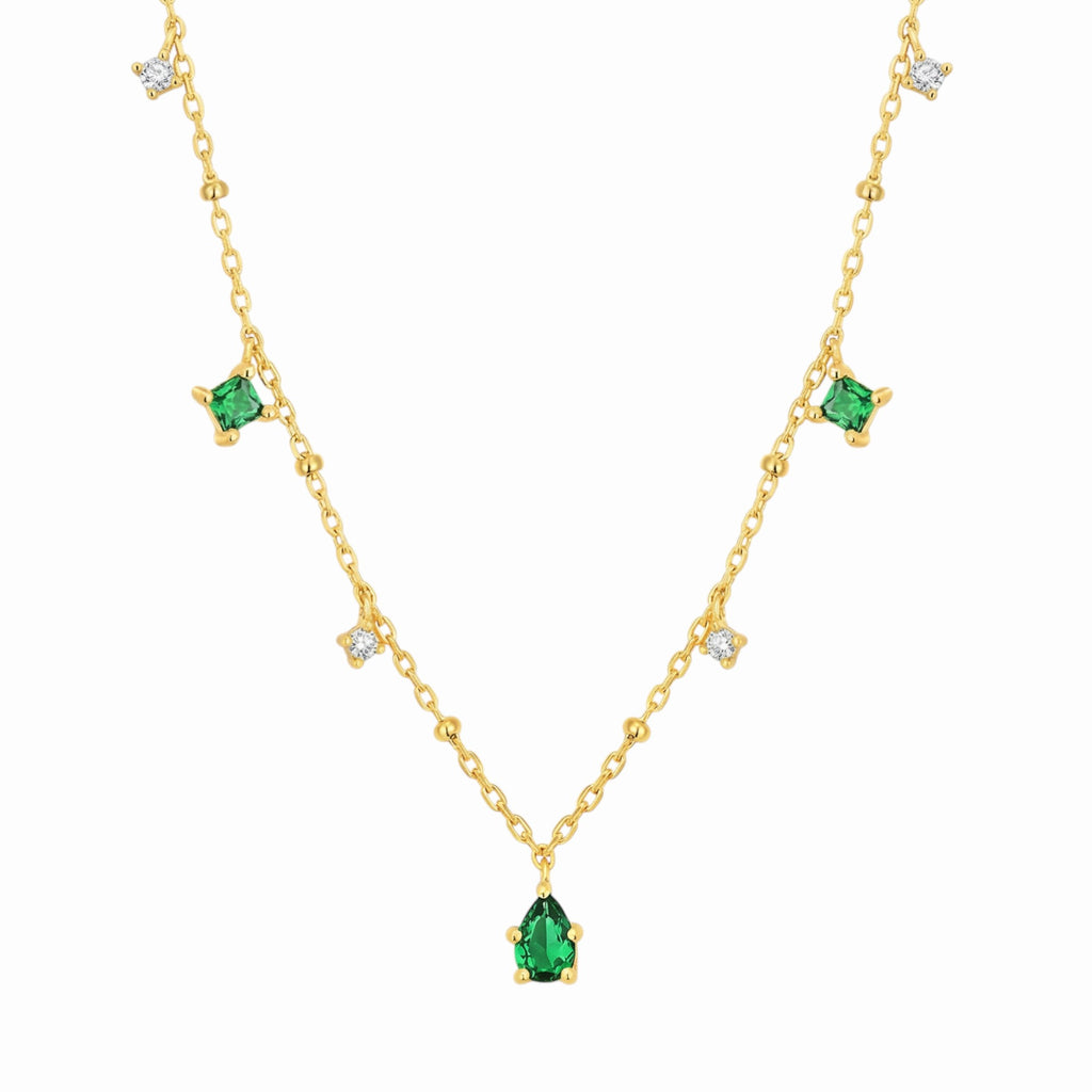 Collier Pierre Verte Goutte Dorée
