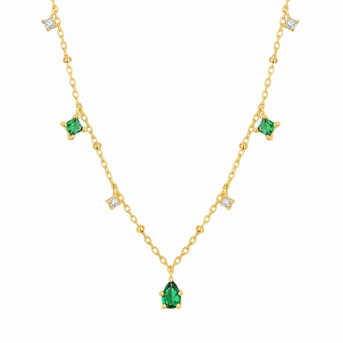 Collier Pierre Verte Goutte Dorée