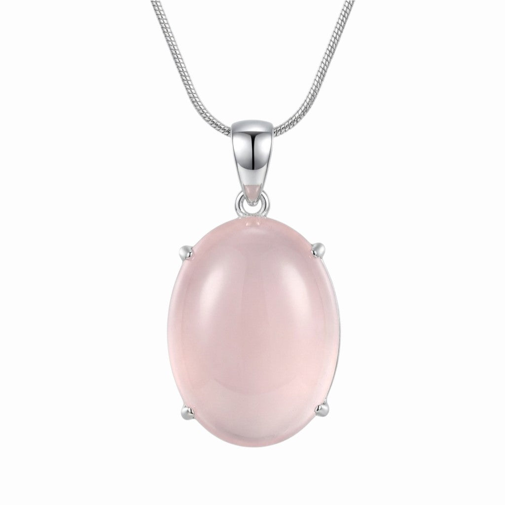 Collier quartz rose argent pierre