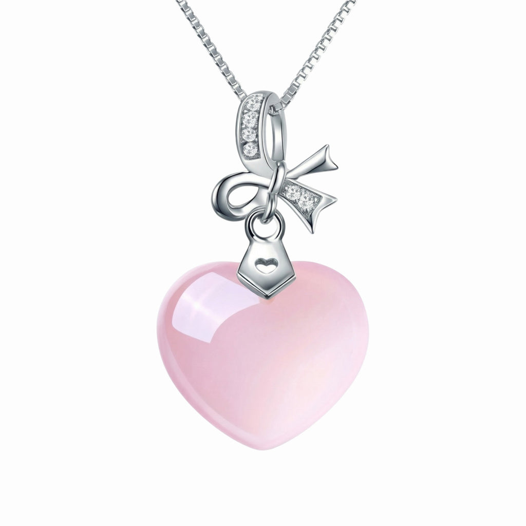Collier Quartz Rose Cœur Argent