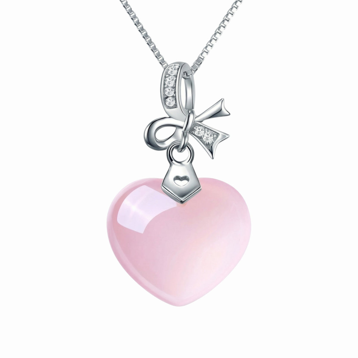 Collier Quartz Rose Cœur Argent