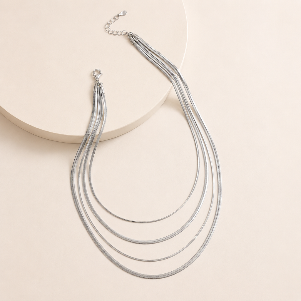 Collier quatre chaînes serpent superposées doré ou argenté