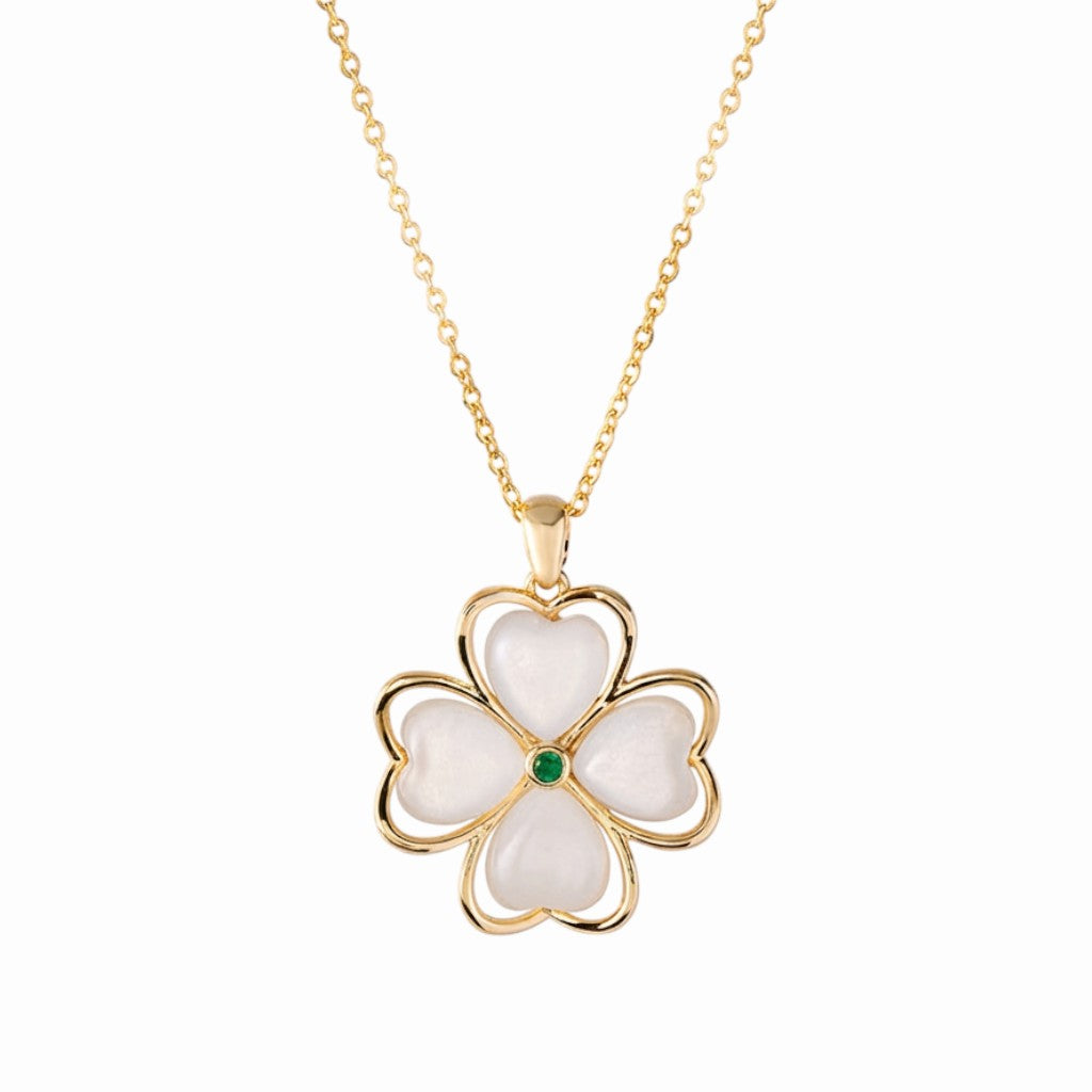 Collier trèfle blanc doré