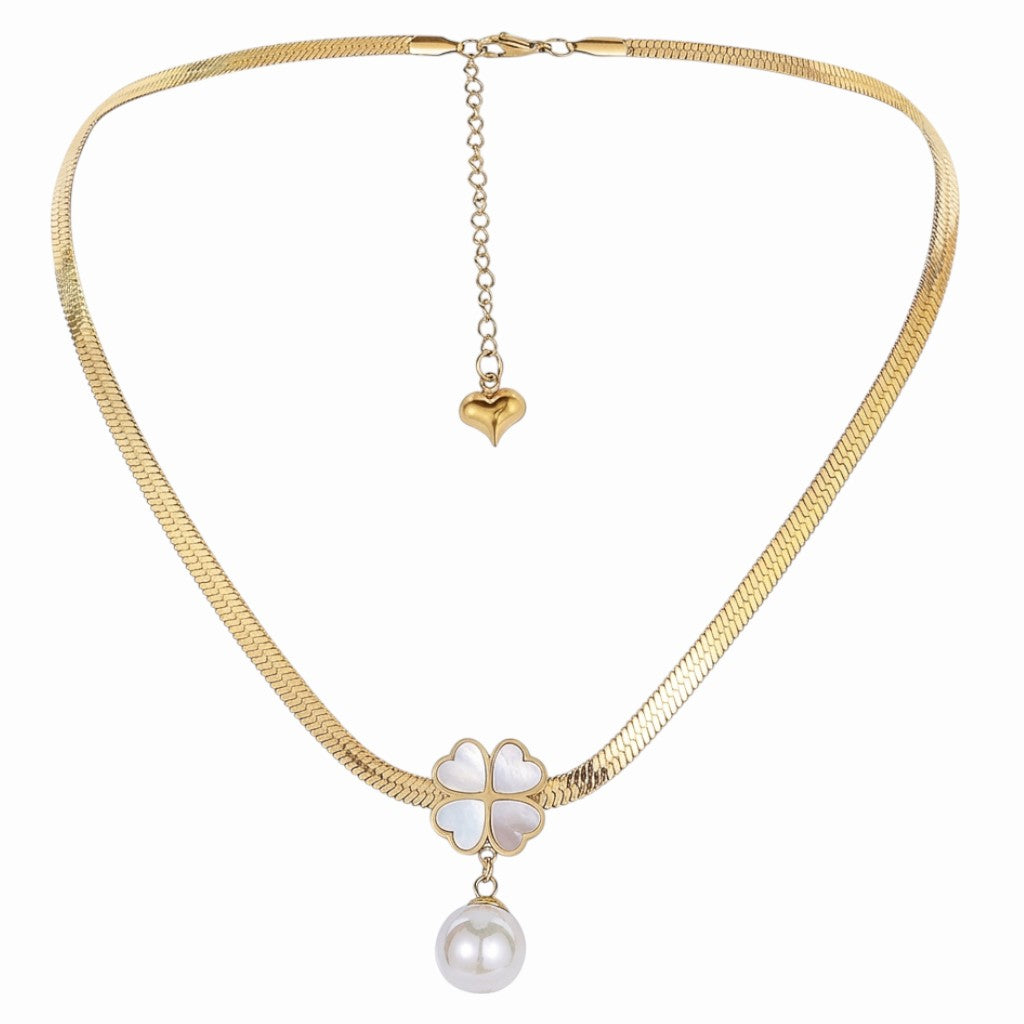 Collier trèfle nacre blanche