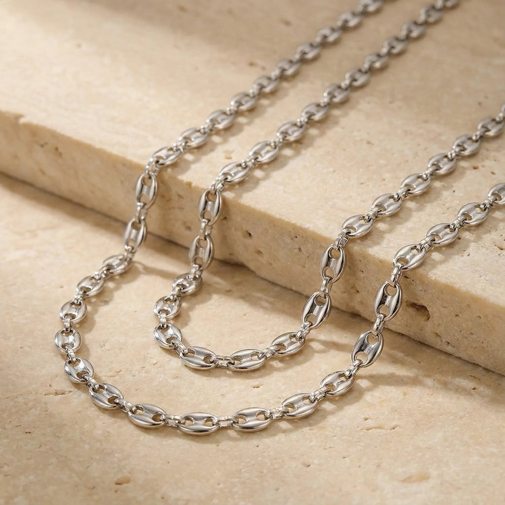 Collier grain de café argenté