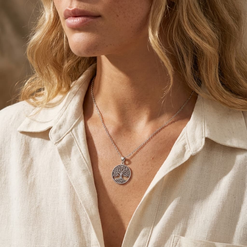 Collier argenté arbre de vie éternel