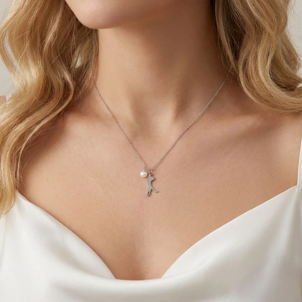 Collier argent pendentif chat