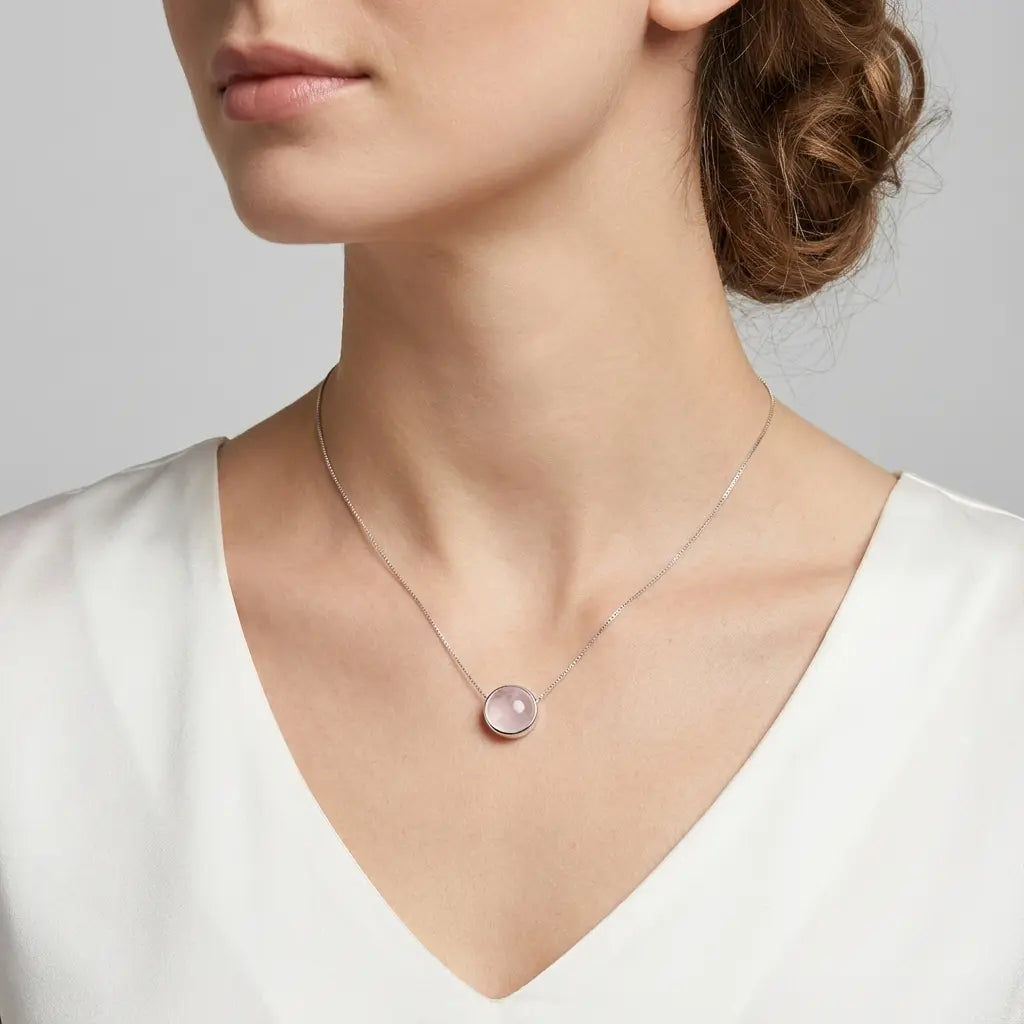 Collier avec pendentif quartz rose en argent