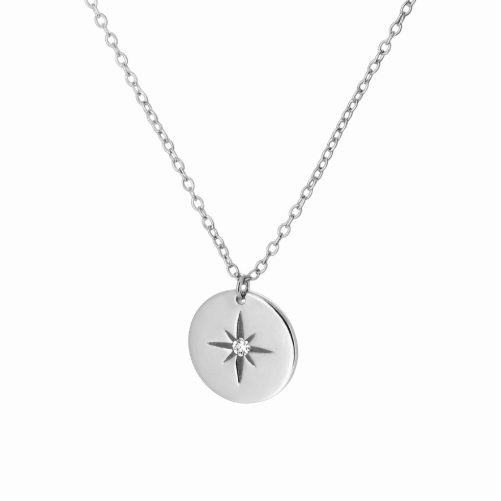 Collier boussole argent brossé