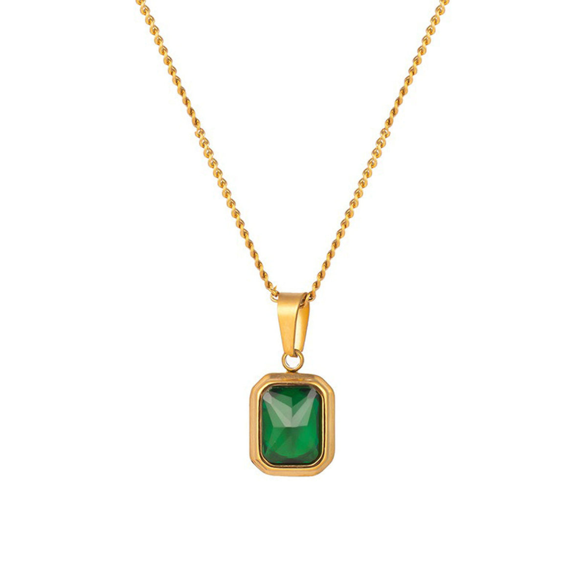 Collier pendentif pierre verte doré