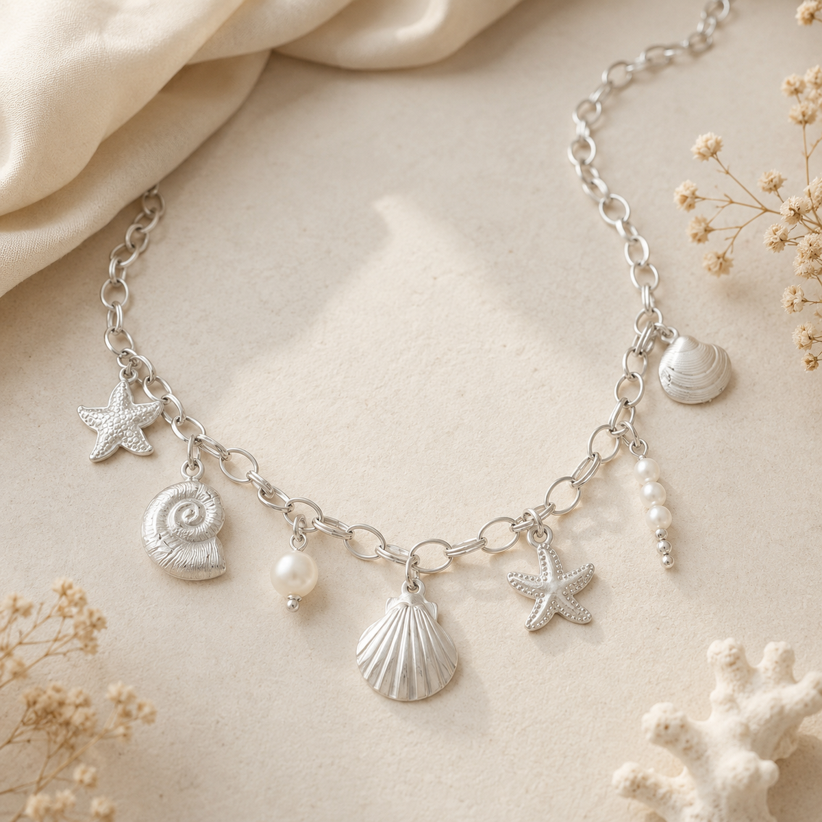 Collier charms coquillages grosse maille