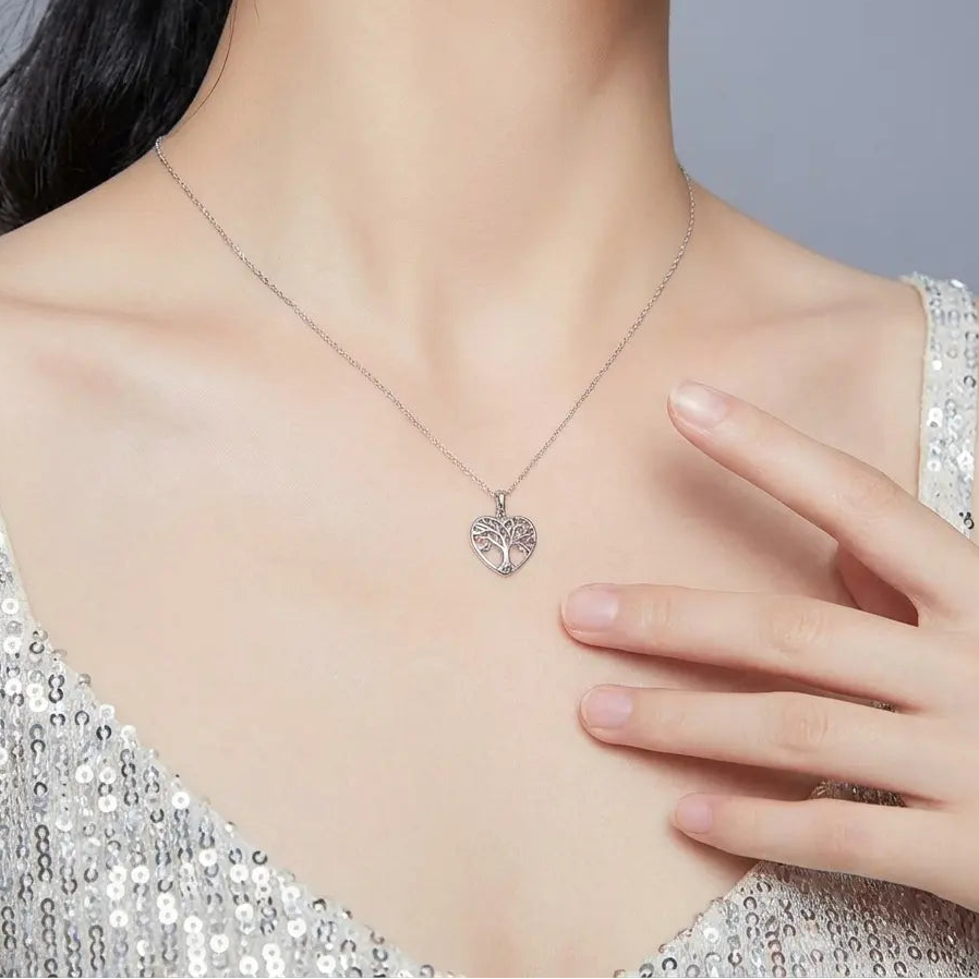 Collier Femme Arbre De Vie Avec Pierre De Naissance - Pendentif Cœur Ou Croissant | Chaîne Acier Réglable 50+5 Cm - 2
