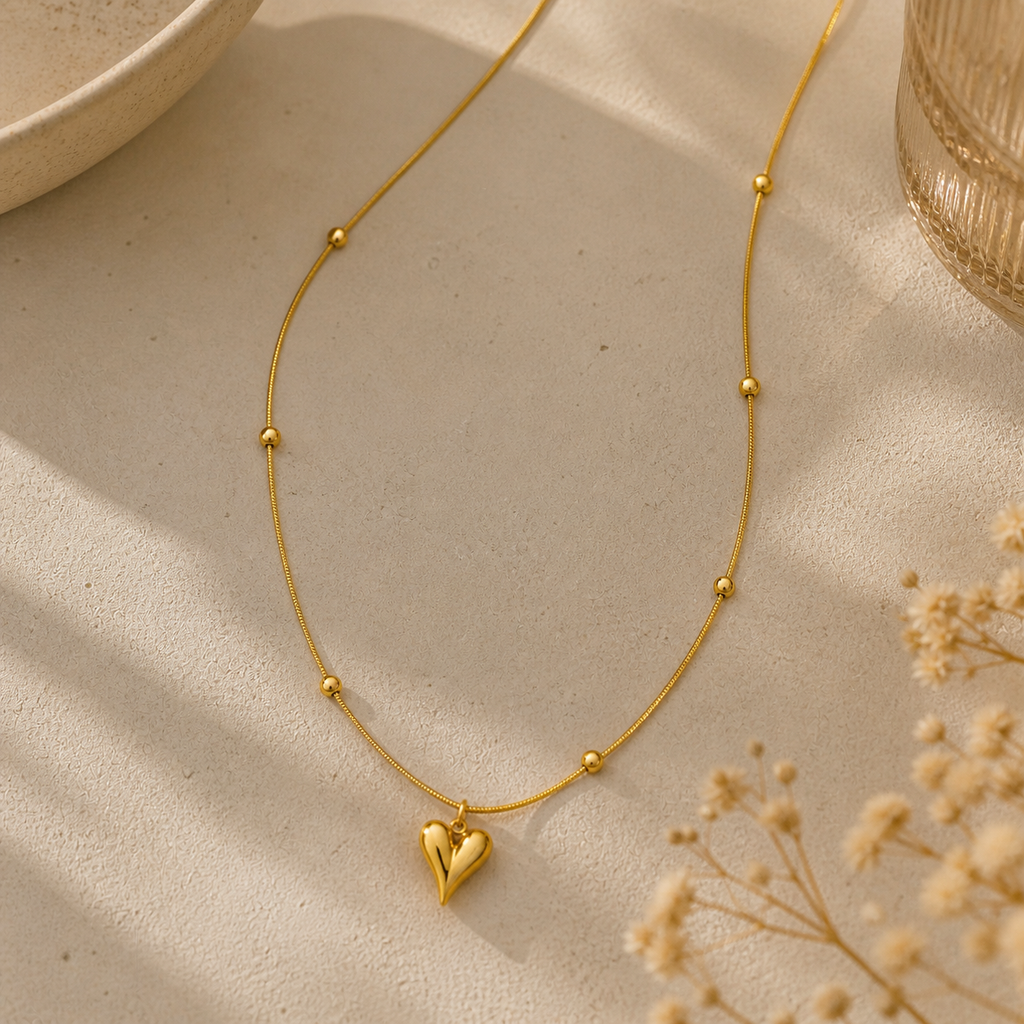 Collier cœur doré chaîne à boules