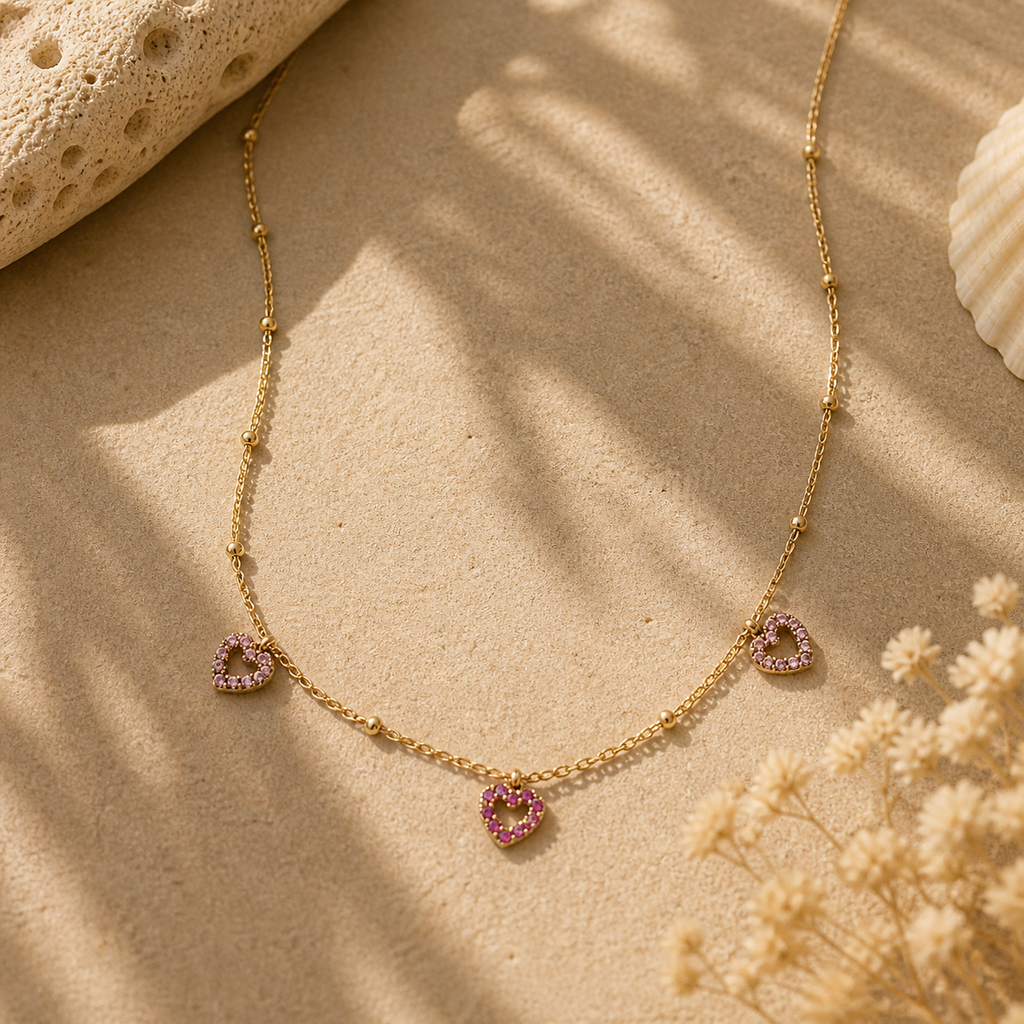 Collier cœur strass décoratifs roses