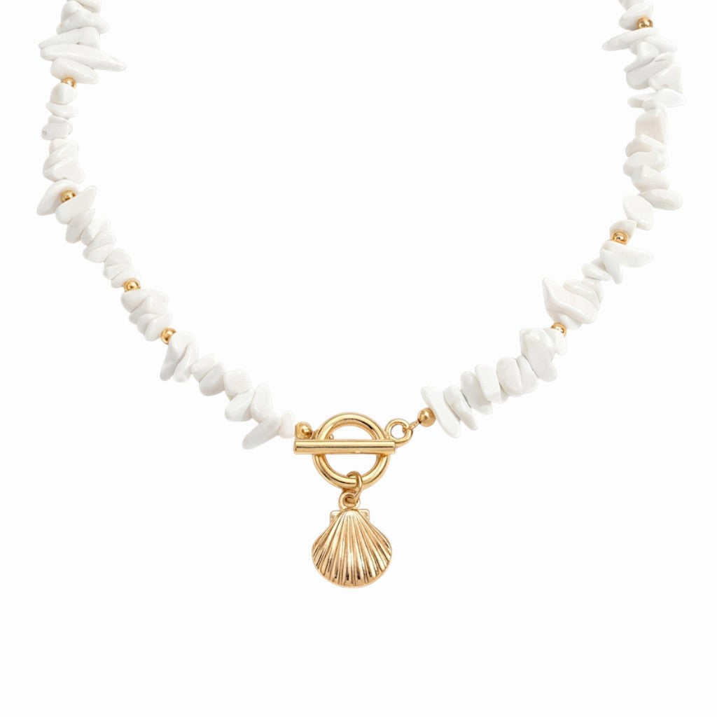 Collier coquillage blanc et or