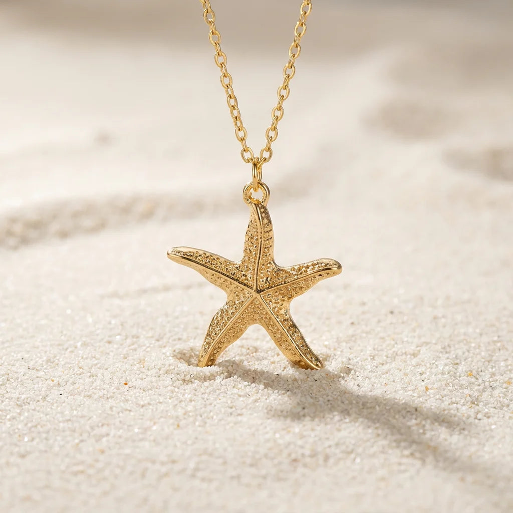 Collier coquillage étoile de mer doré