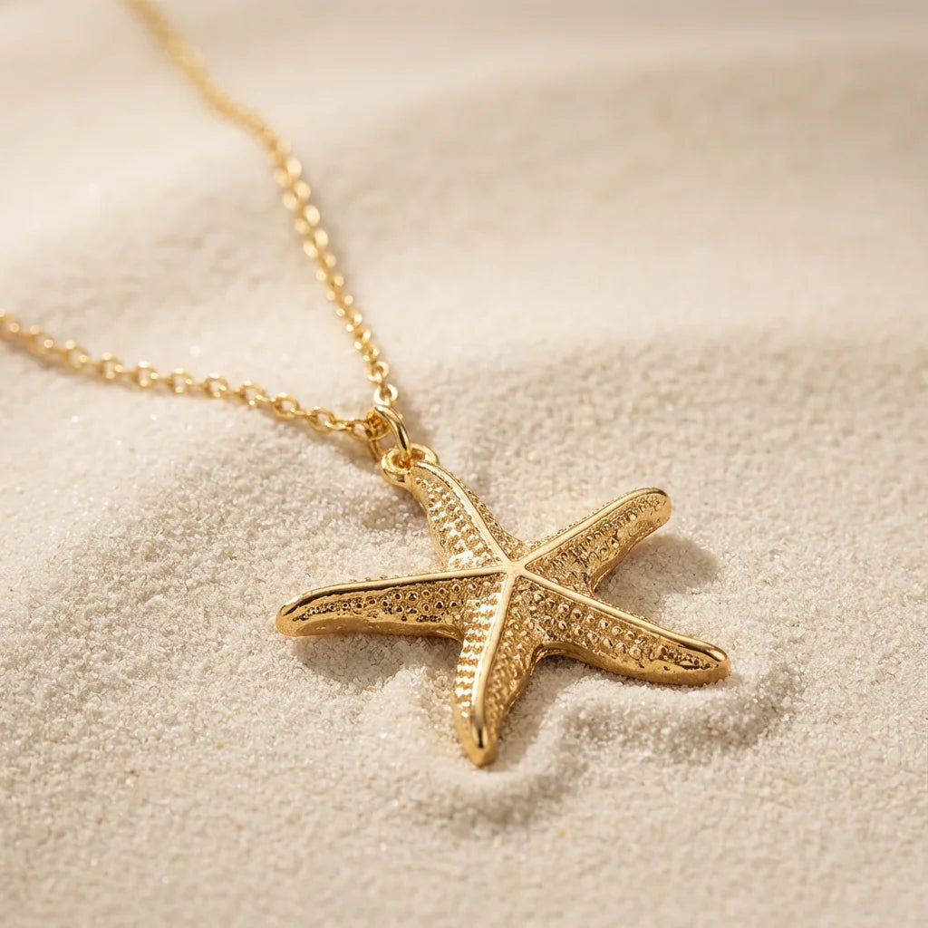 Collier coquillage étoile de mer doré