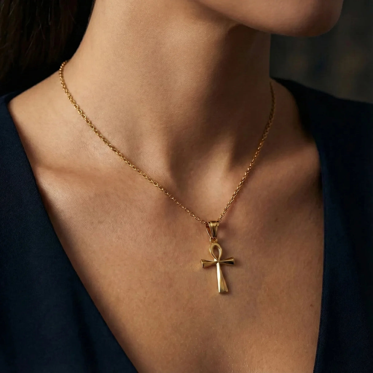 Collier croix égyptienne or