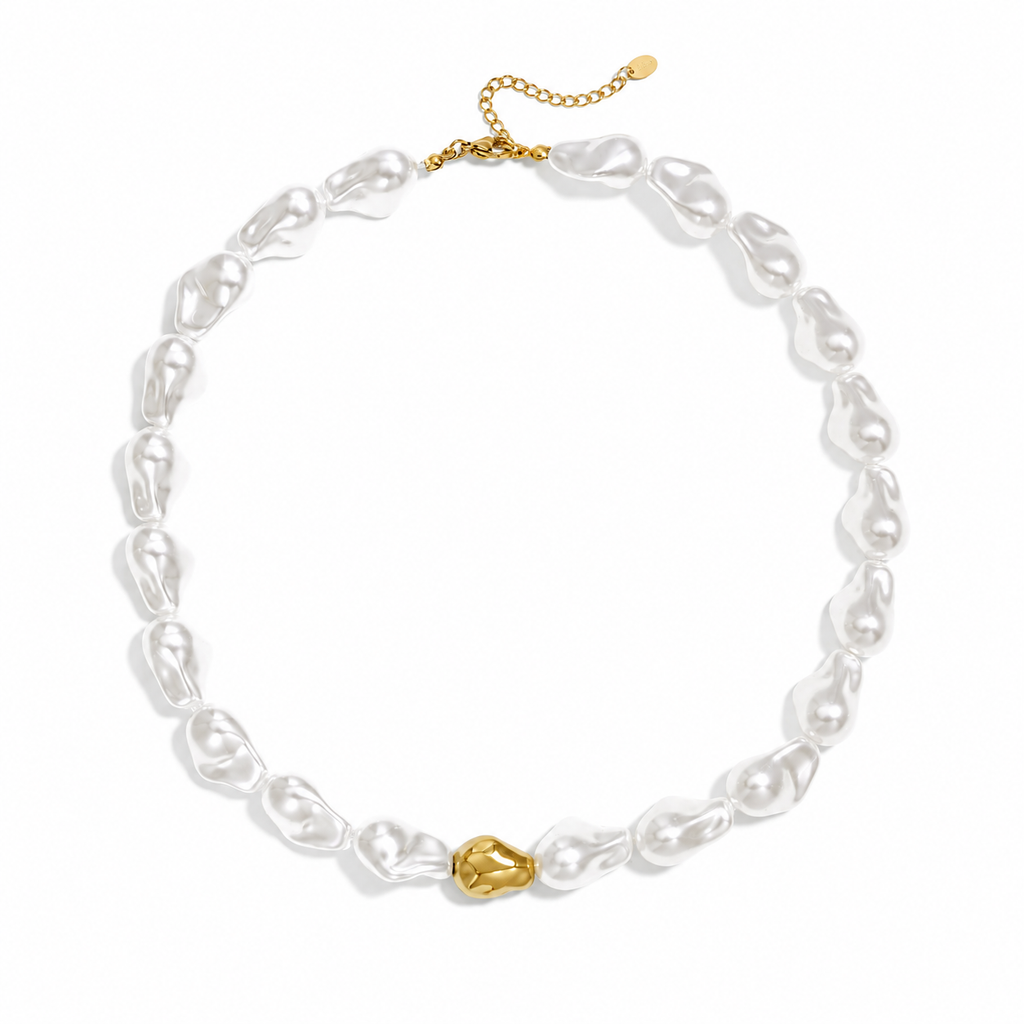 Collier à perles d’imitation baroques et acier inoxydable