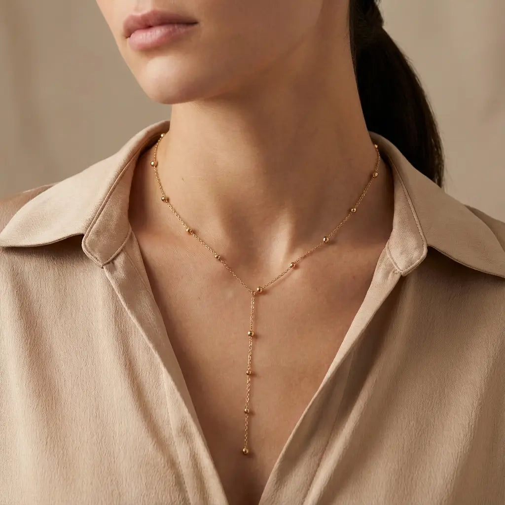 Collier en Y à pampilles doré