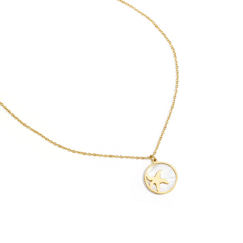 Collier étoile de mer sur médaillon coquillage