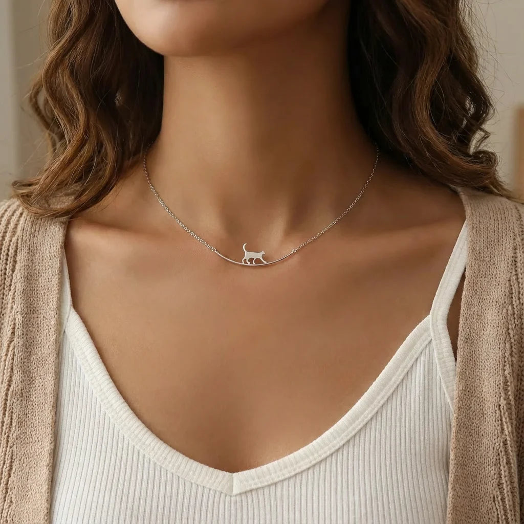 Collier femme pendentif chat