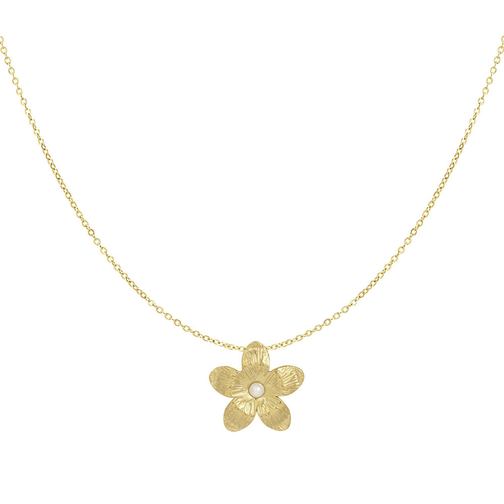Collier fleur texturée avec perle d'imitation