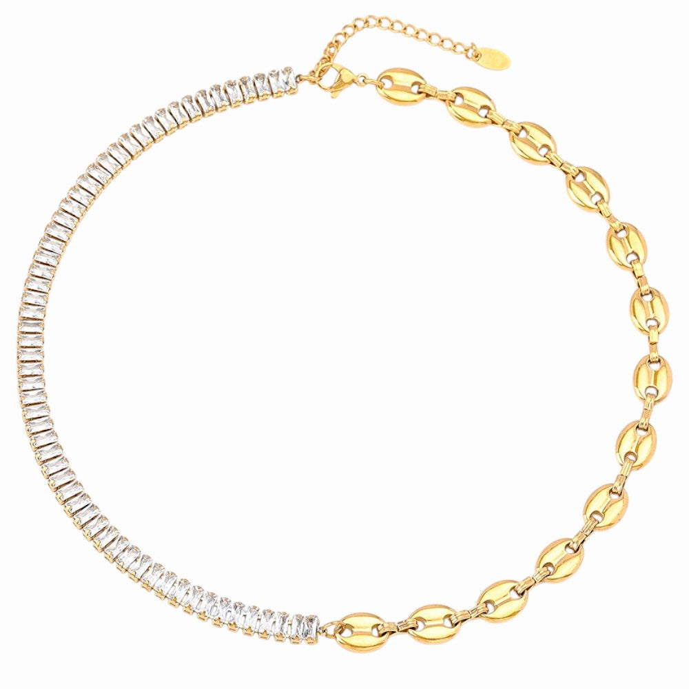 Collier grain de café et cristaux en zircon