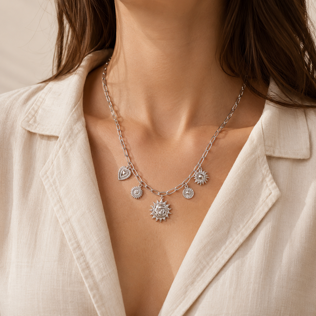 Collier grosse maille charms soleil