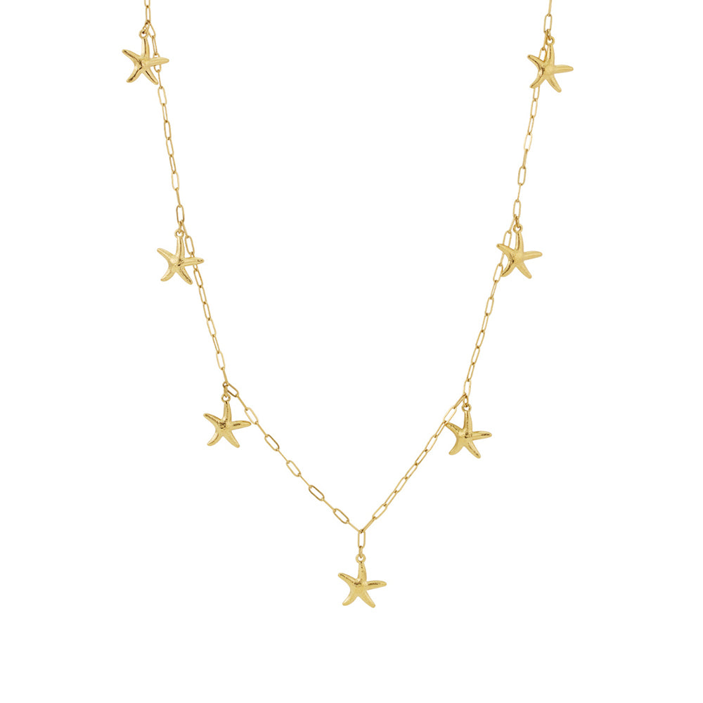 Collier long à étoiles de mer en acier inoxydable doré