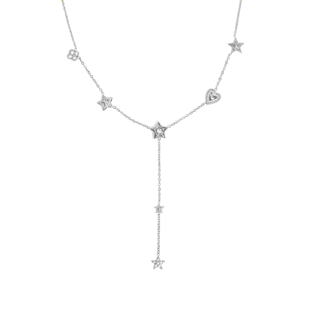 Collier long étoiles et cœur strass décoratifs