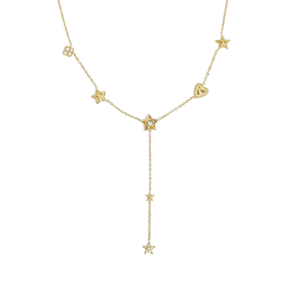 Collier long étoiles et cœur strass décoratifs