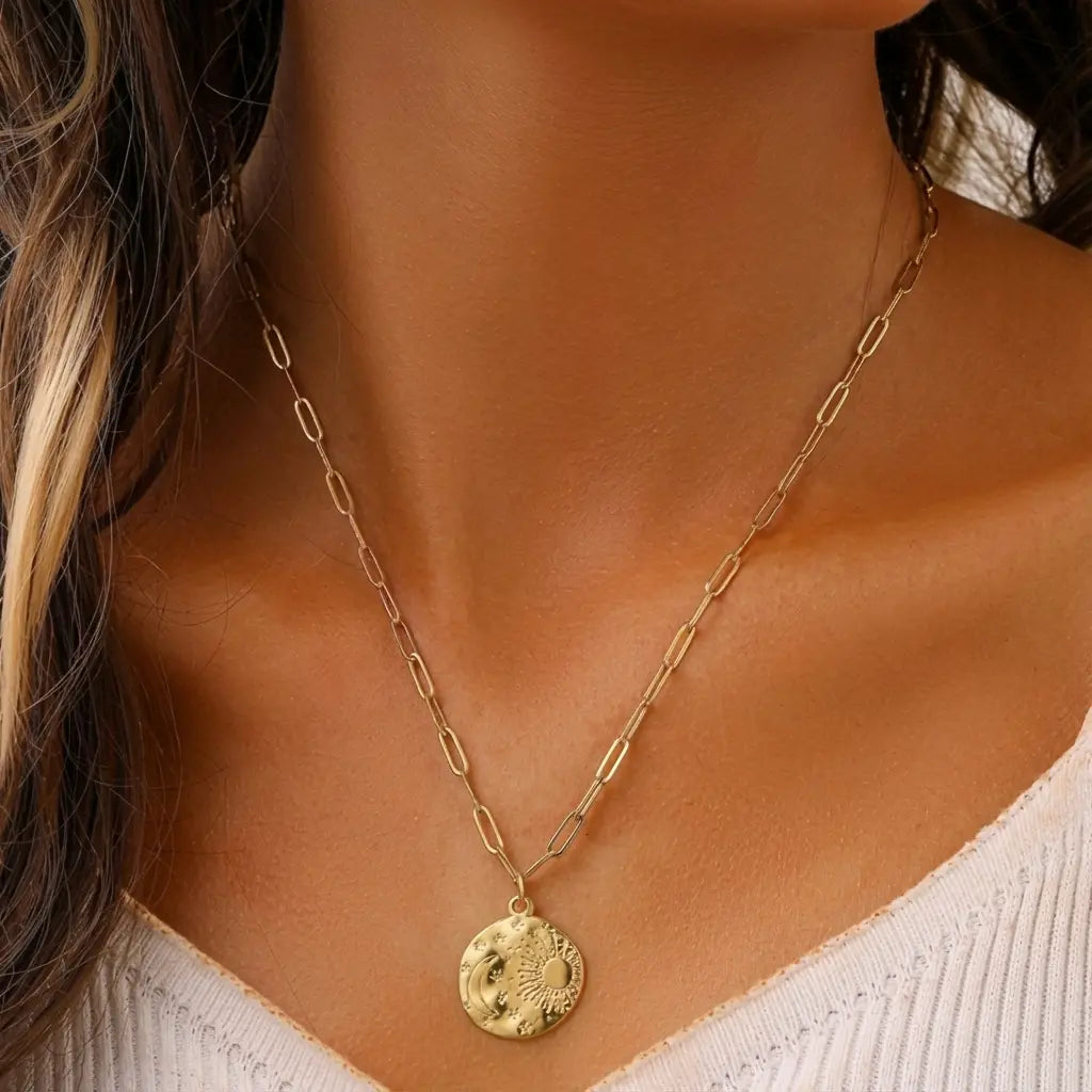 Collier lune soleil or