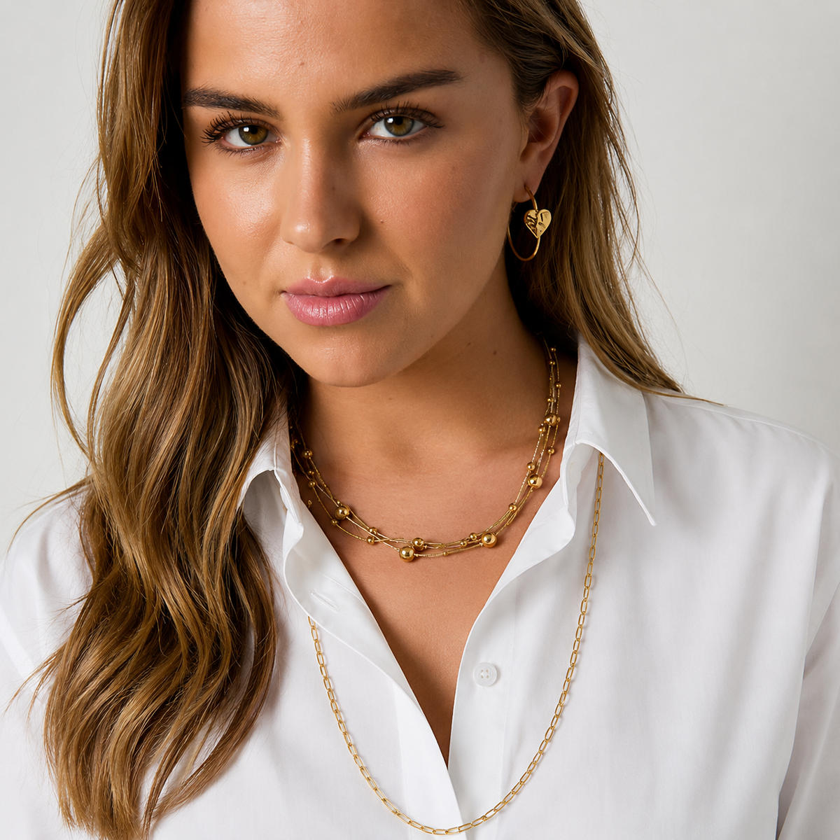 Collier multi-chaînes serpent et boules
