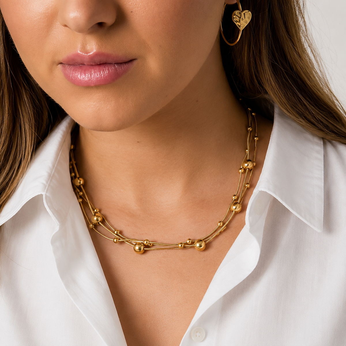 Collier multi-chaînes serpent et boules