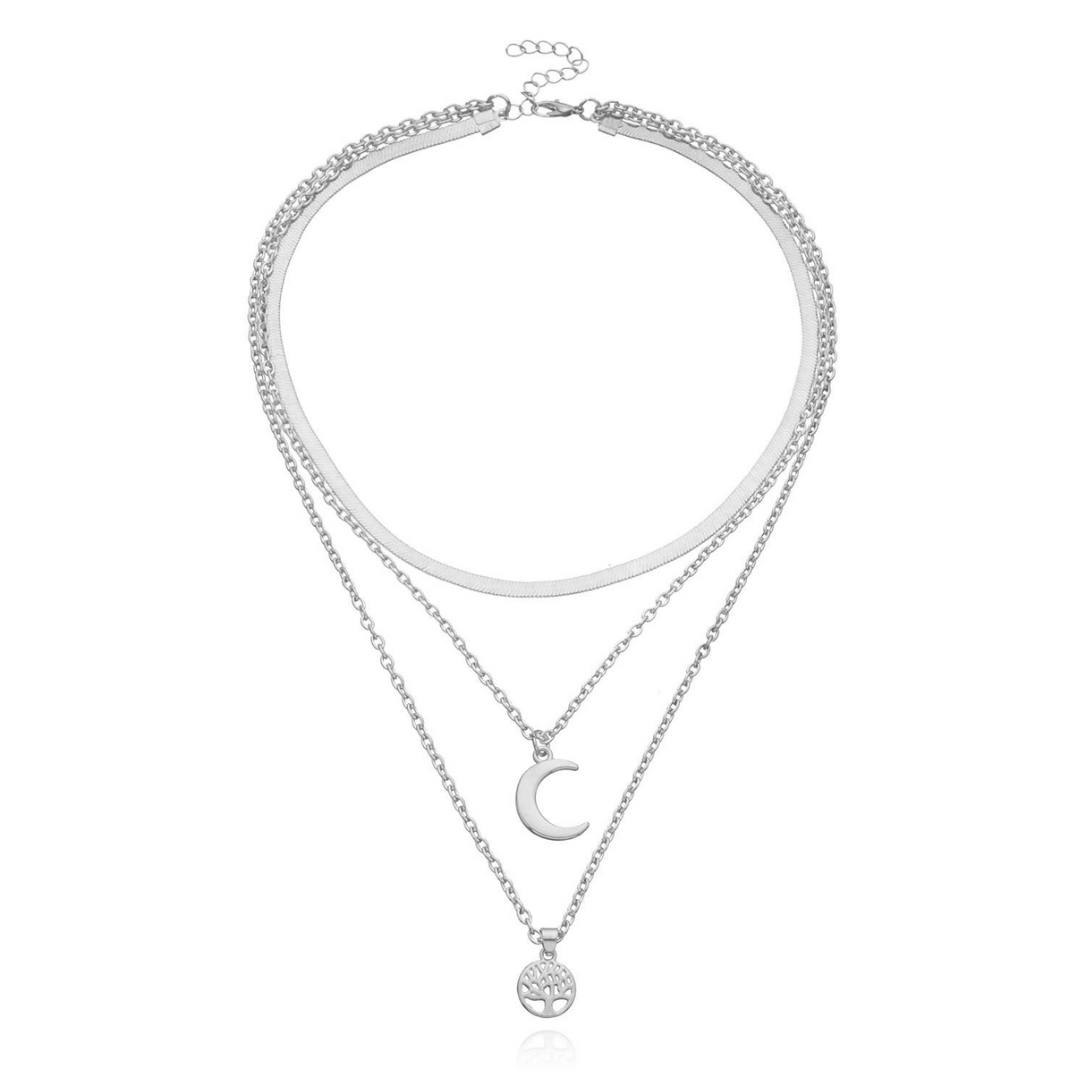 Collier multirang argent lune