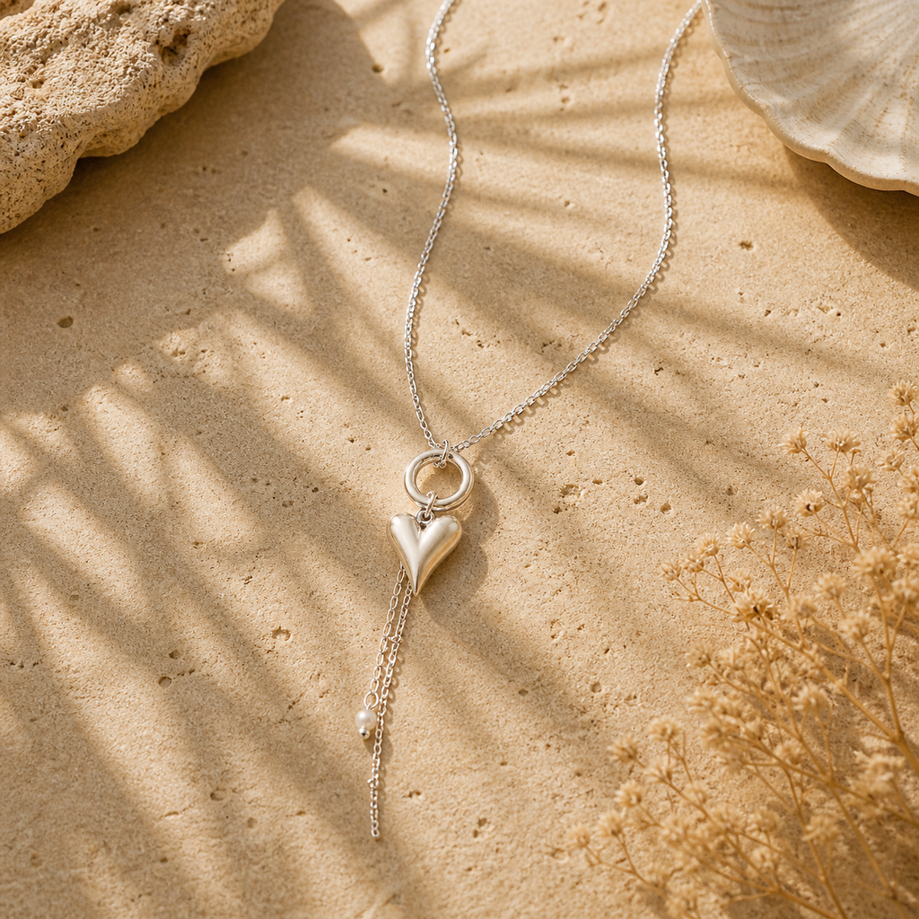 Collier pendentif cœur femme avec perle d'imitation