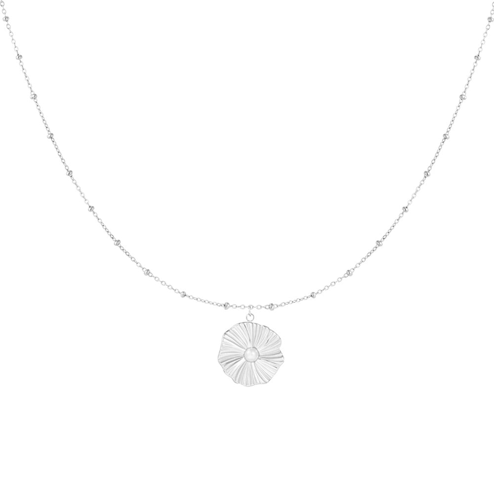 Collier pendentif fleur minimaliste argenté