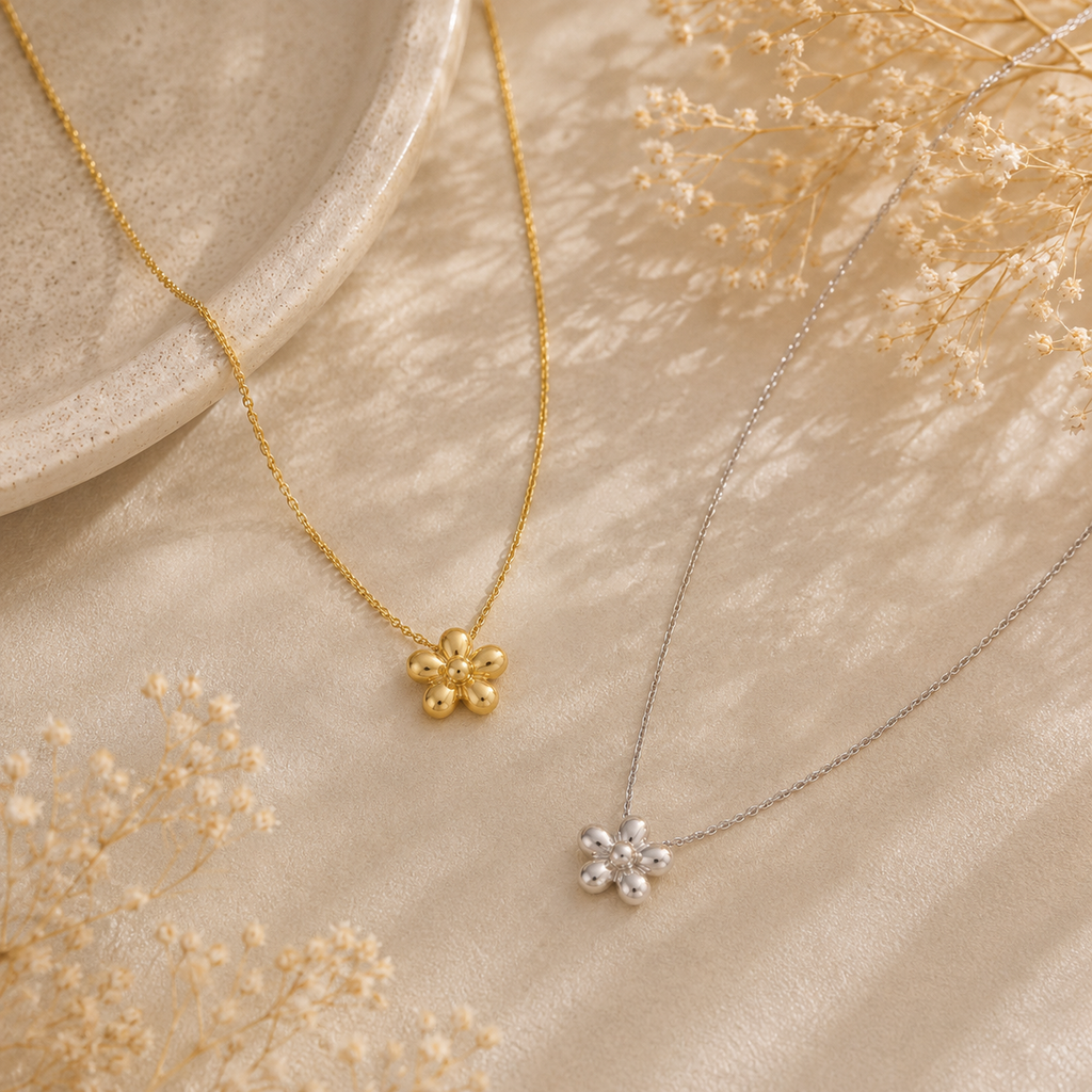 Collier pendentif fleurs bombées