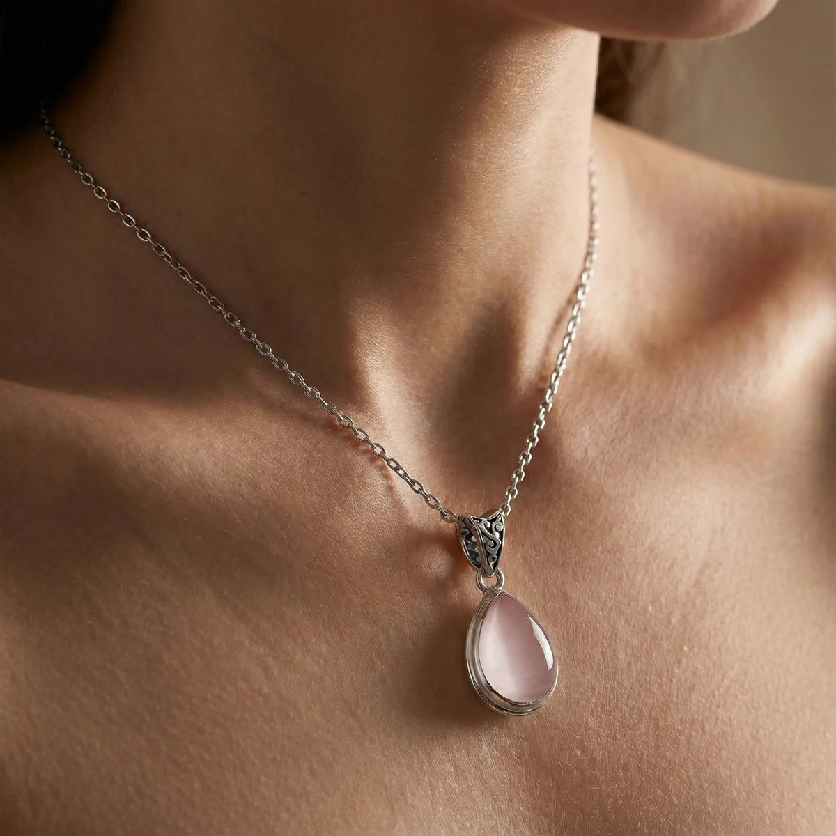 Collier pendentif quartz rose