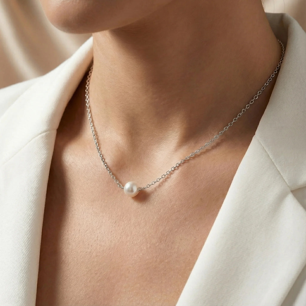 Collier perle blanche ras de cou
